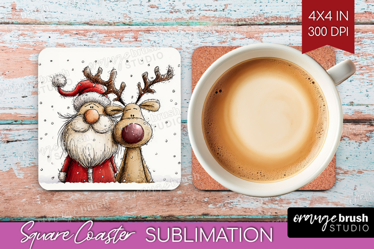 Whimsical Christmas Square Coaster - Cute Animal Coaster PNG