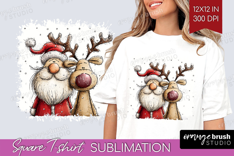 Whimsical Christmas Square Tshirt Background - Cute Animal