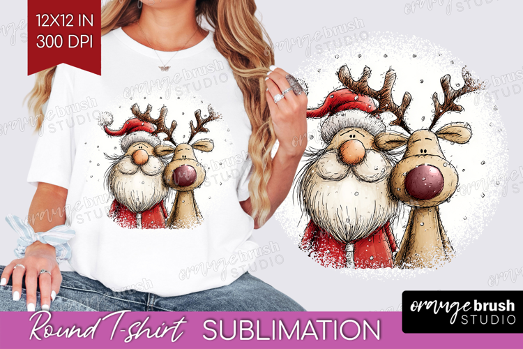 Whimsical Christmas Round Tshirt Background - Cute Animal