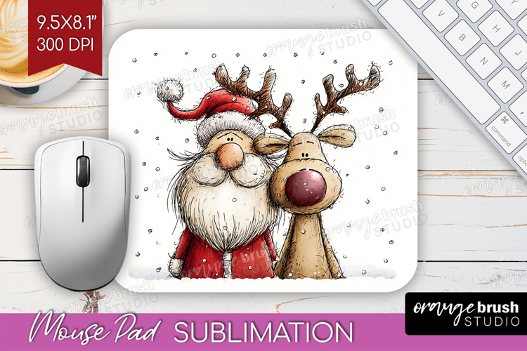 Whimsical Christmas Mouse Pad Sublimation - Cute Animal PNG