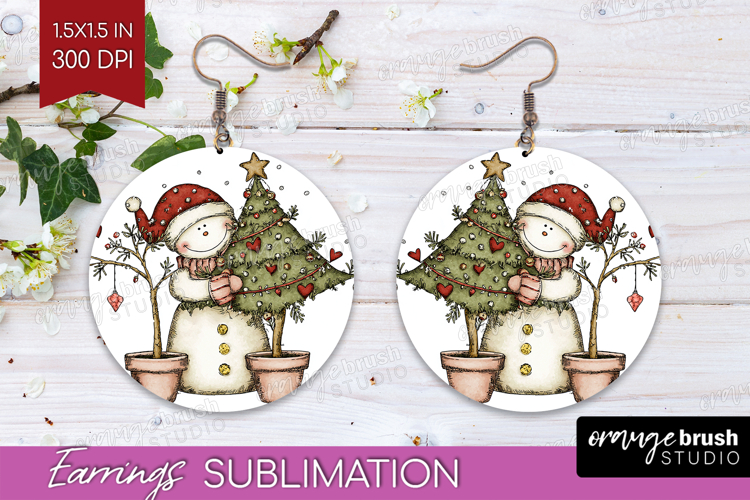 Whimsical Christmas Round Earrings - Cute Animal PNG