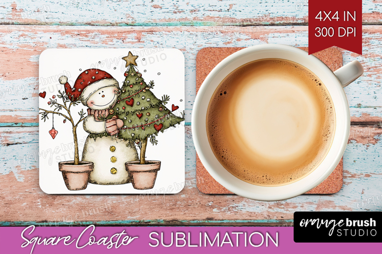 Whimsical Christmas Square Coaster - Cute Animal Coaster PNG