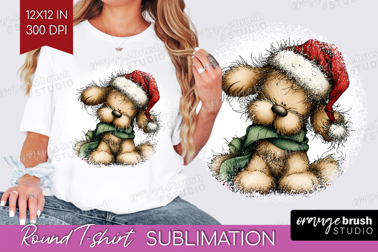 Whimsical Christmas Round Tshirt Background - Cute Animal