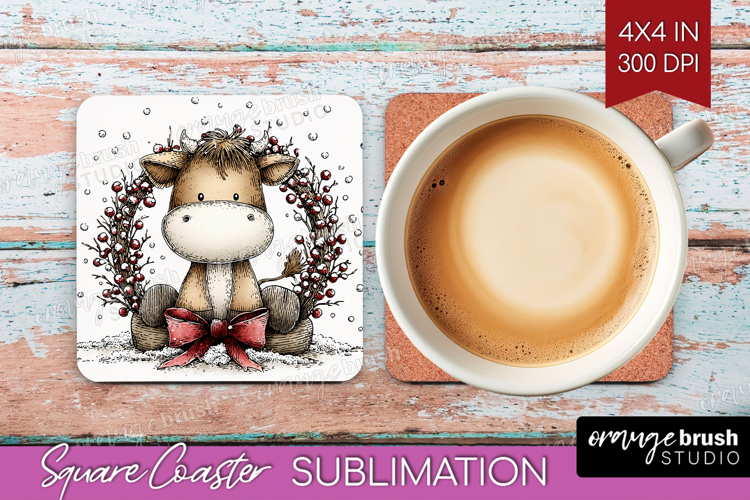 Whimsical Christmas Square Coaster - Cute Animal Coaster PNG
