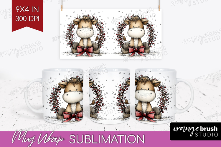 Whimsical Christmas Mug Wrap - Cute Animal Mug PNG