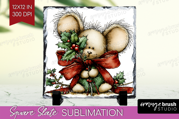 Whimsical Christmas Slate PNG - Cute Animal Square Slate example image 1