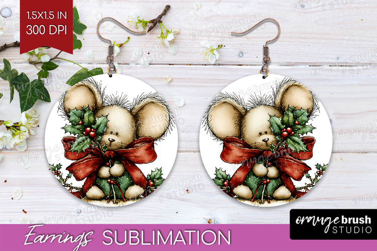Whimsical Christmas Round Earrings - Cute Animal PNG