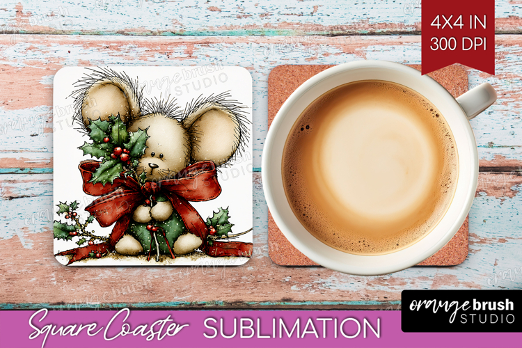 Whimsical Christmas Square Coaster - Cute Animal Coaster PNG