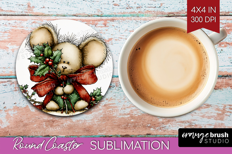 Whimsical Christmas Round Coaster - Cute Animal Coaster PNG