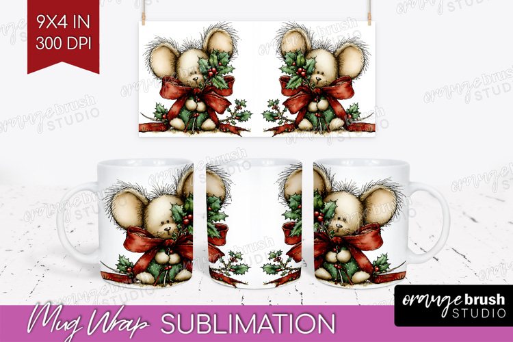 Whimsical Christmas Mug Wrap - Cute Animal Mug PNG
