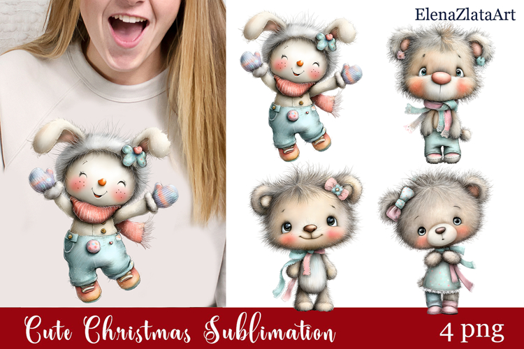 Whimsical Christmas clipart. Winter clipart Sublimation