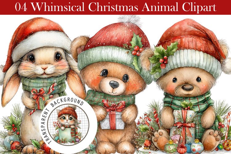 Whimsical Christmas Animal Clipart example image 1