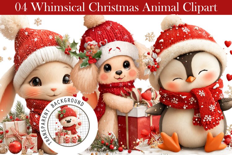 Whimsical Christmas Animal Clipart example image 1