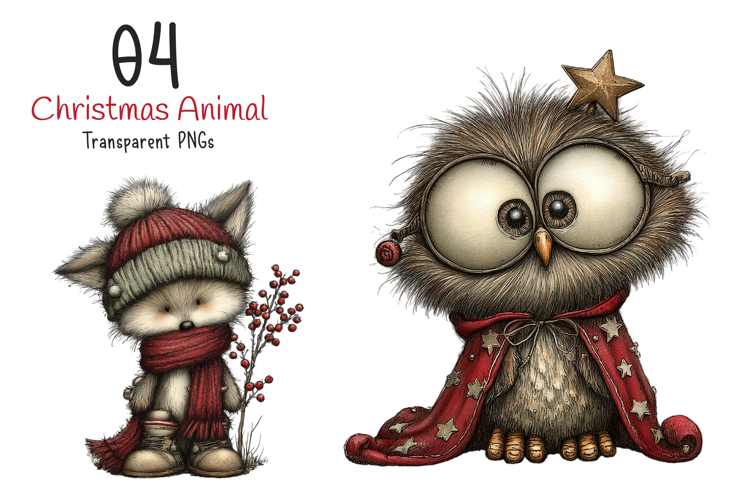 Whimsical Christmas Animal Clipart example image 1