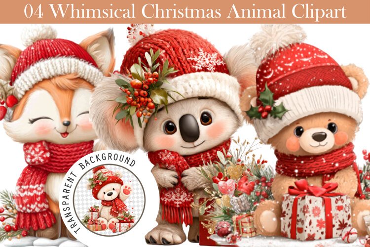 Whimsical Christmas Animal Clipart example image 1