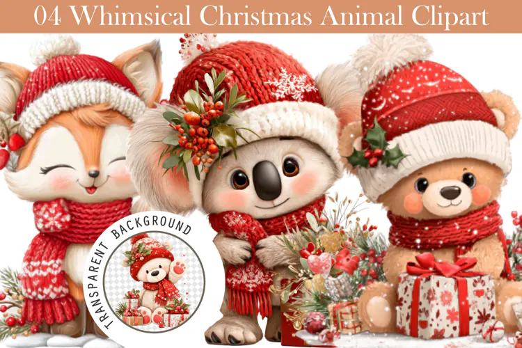 Whimsical Christmas Animal Clipart