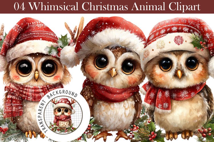 Whimsical Christmas Animal Clipart example image 1