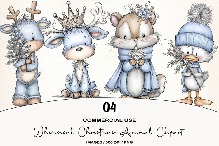 Whimsical Christmas Animal Clipart