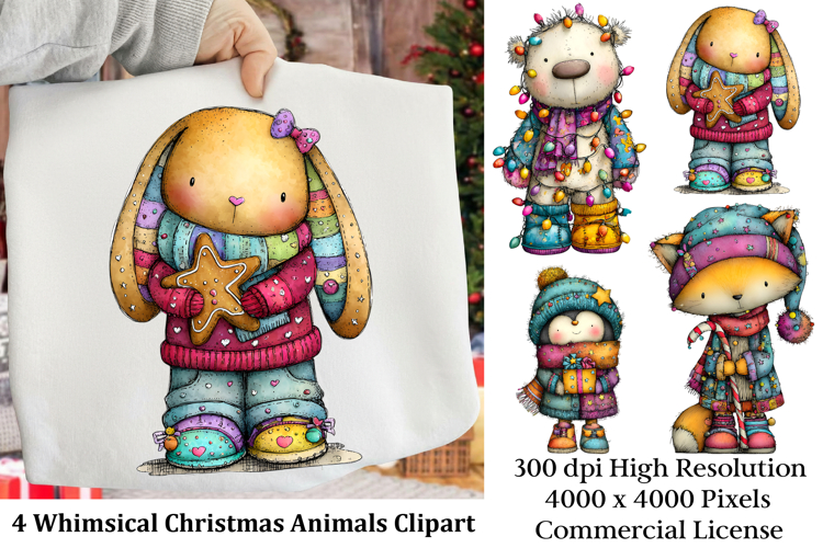 Whimsical Christmas Animals Clipart