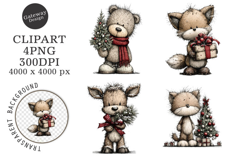 Whimsical Christmas Animals Clipart example image 1