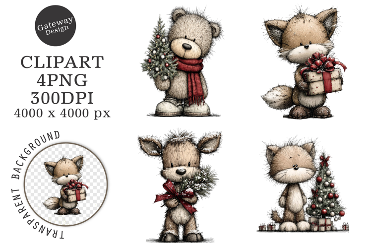 Whimsical Christmas Animals Clipart