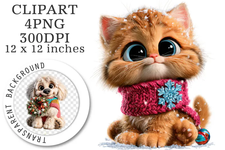 Whimsical Christmas Animals Clipart PNG| Cute Winter PNG