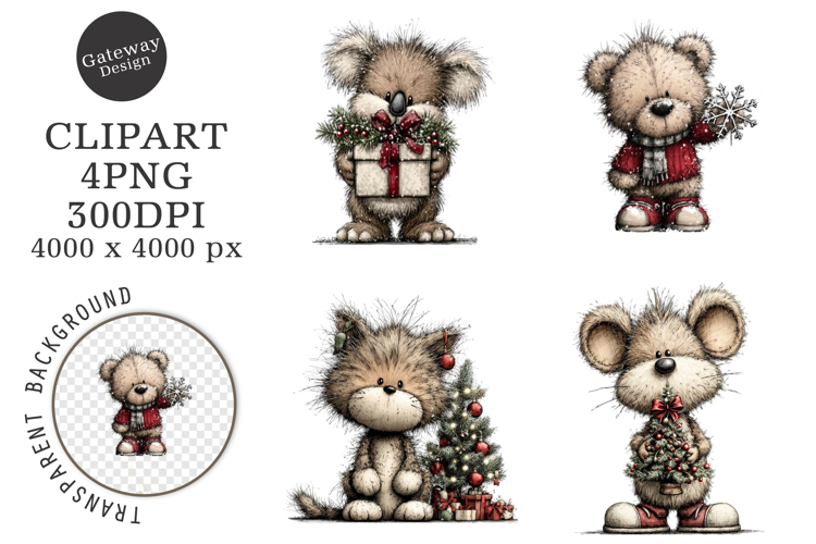 Whimsical Christmas Animals Clipart