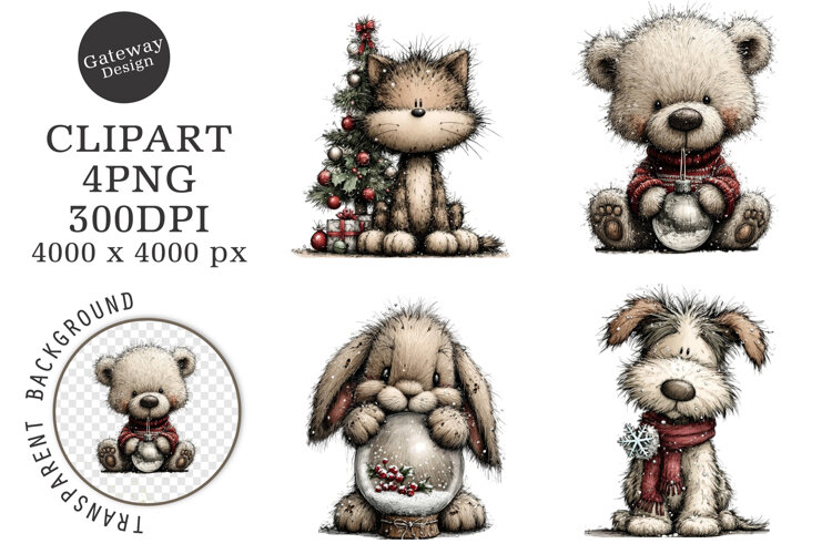 Whimsical Christmas Animals Clipart example image 1