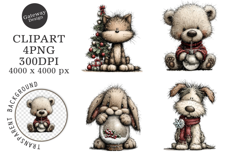Whimsical Christmas Animals Clipart