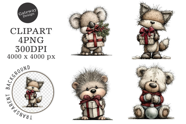 Whimsical Christmas Animals Clipart example image 1