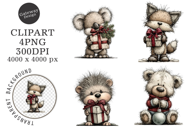Whimsical Christmas Animals Clipart
