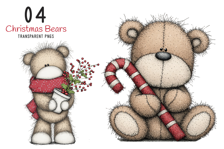 Whimsical Christmas Bears Clipart