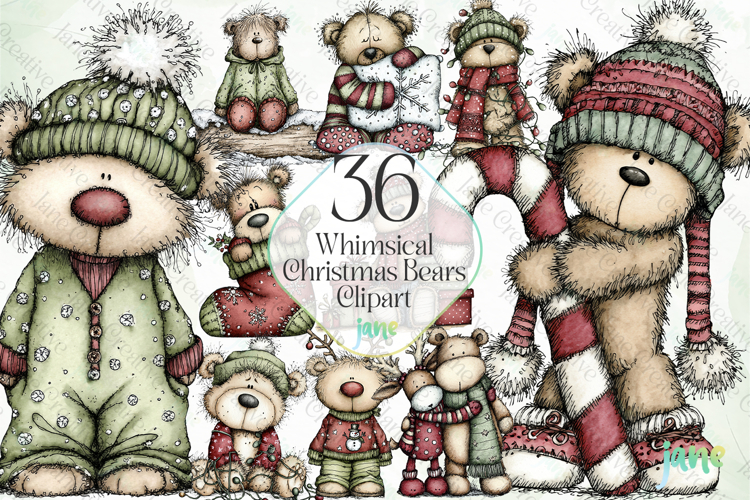 Whimsical Christmas Bears Clipart Bundle