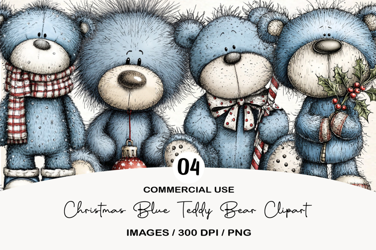 Whimsical Christmas Blue Teddy Bear