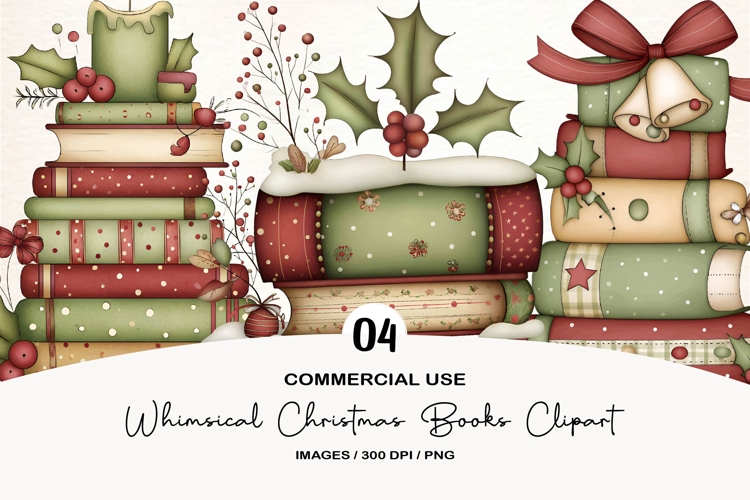 Whimsical Christmas Books Clipart