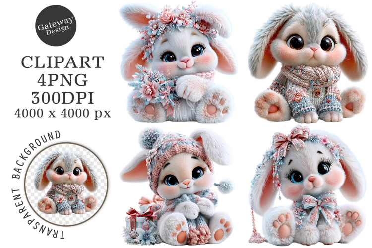 Whimsical Christmas Bunny Animals Clipart