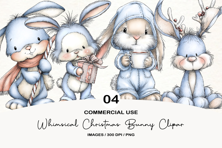 Whimsical Christmas Bunny Clipart