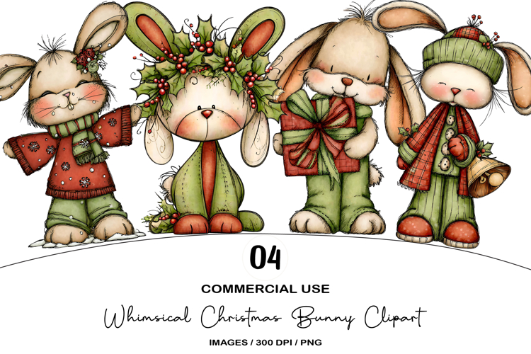 Whimsical Christmas Bunny Clipart