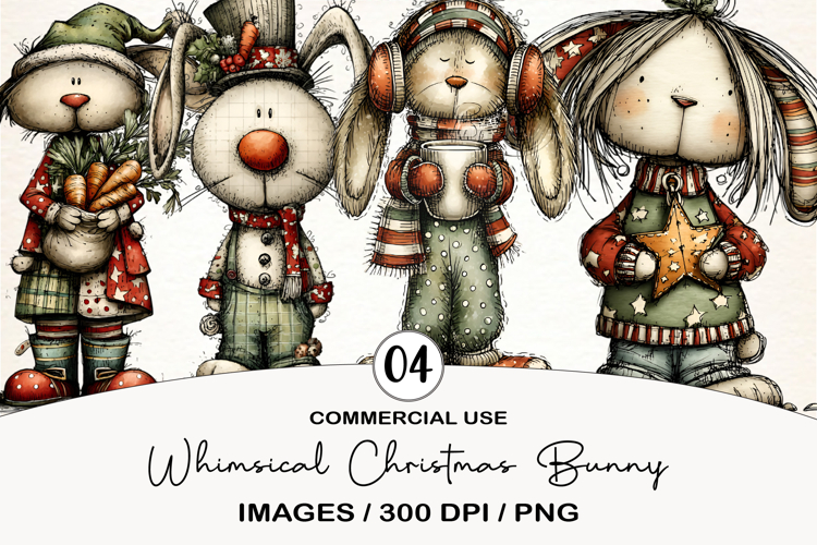 Whimsical Christmas Bunny Clipart