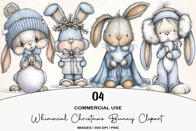 Whimsical Christmas Bunny Clipart