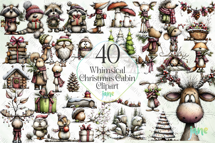 Whimsical Christmas Cabin Clipart Bundle