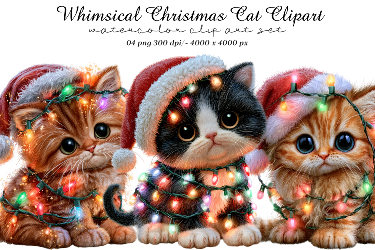 Whimsical Christmas Cat Clipart