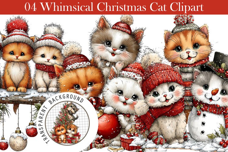 Whimsical Christmas Cat Clipart example image 1