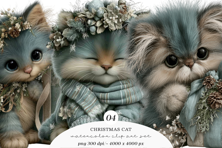 Whimsical Christmas Cat Clipart