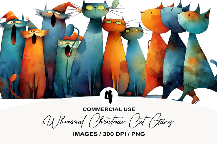 Whimsical Christmas Cat Gang Clipart
