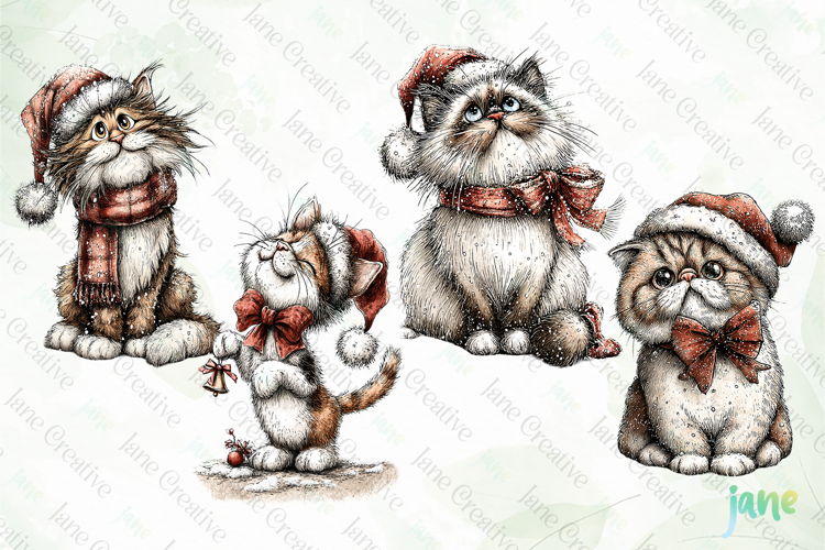Whimsical Christmas Cats Clipart