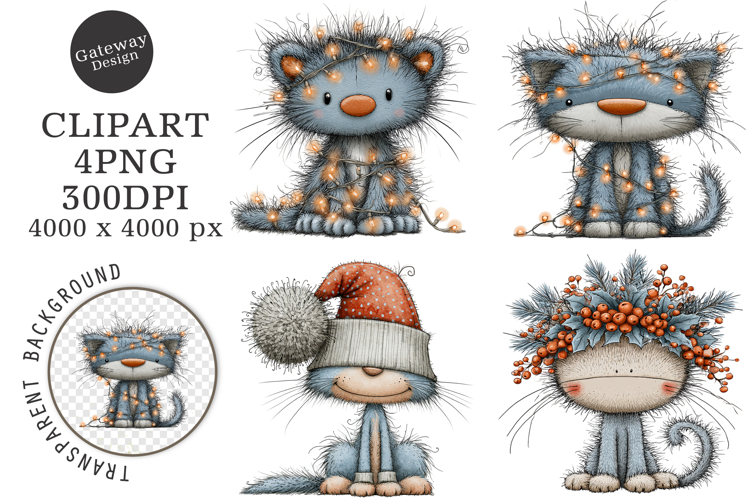 Whimsical Christmas Cats Clipart