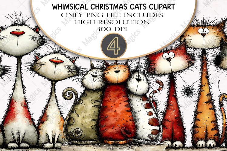 Whimsical Christmas Cats Clipart