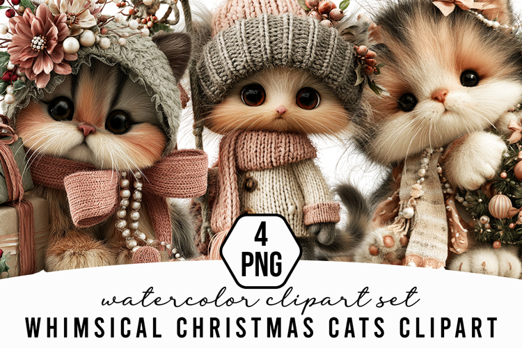 Whimsical Christmas Cats Clipart