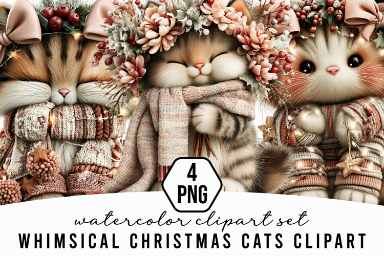 Whimsical Christmas Cats Clipart